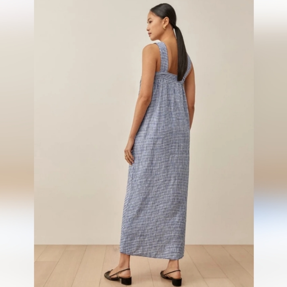 Reformation Raphael Linen Maxi Dress Challah Check Blue White Gingham M - Picture 3 of 16